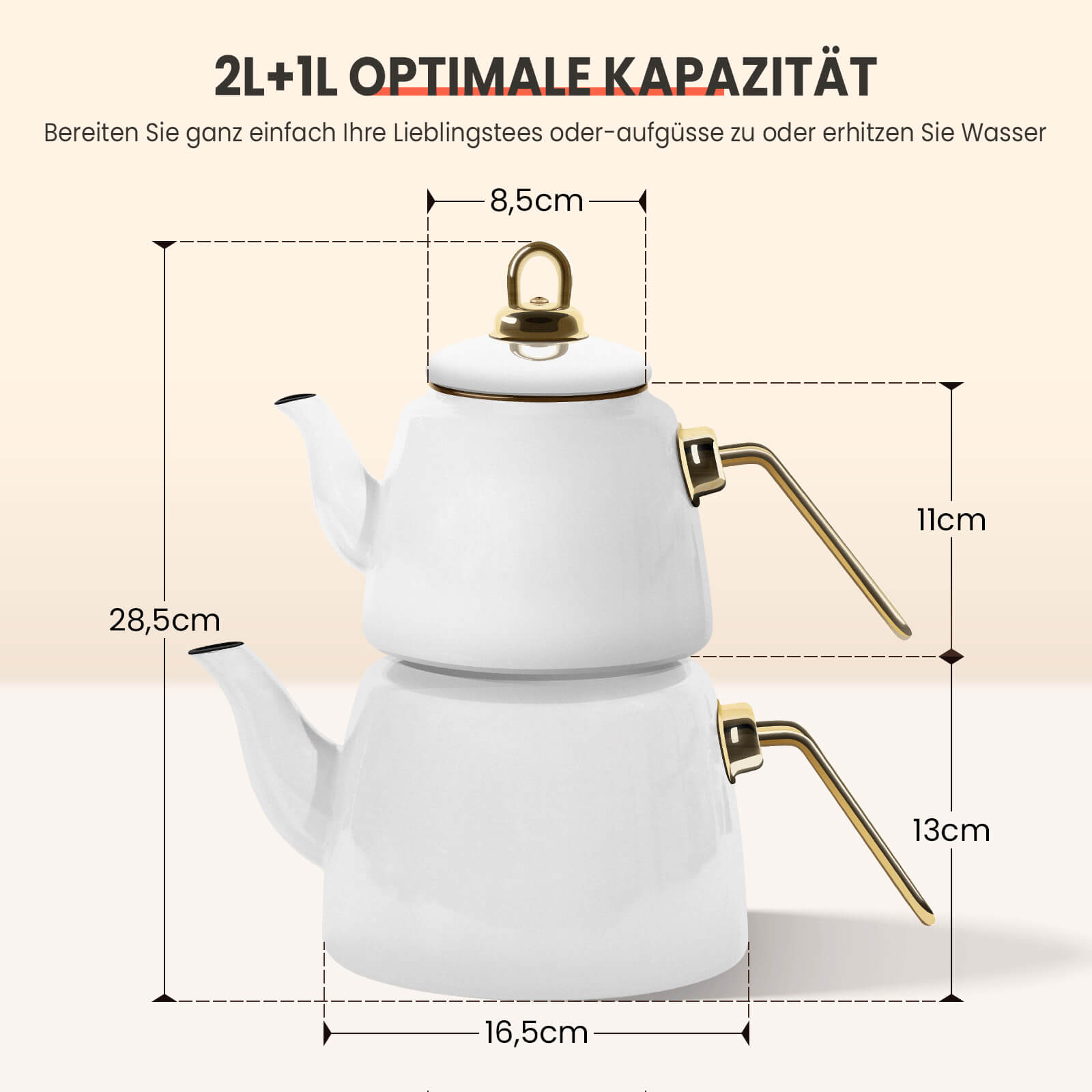 Homelux Türkische Teekanne 2L+1L, Emaille Wasserkessel Set, Induktionsgeeignet, Teekocher für alle Herdarten