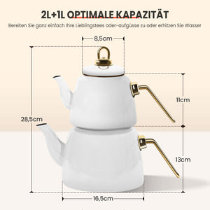 Homelux Türkische Teekanne 2L+1L, Emaille Wasserkessel Set, Induktionsgeeignet, Teekocher für alle Herdarten
