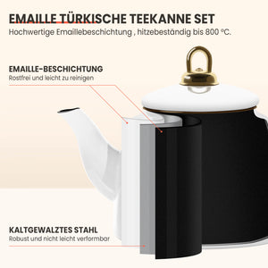 Homelux Türkische Teekanne 2L+1L, Emaille Wasserkessel Set, Induktionsgeeignet, Teekocher für alle Herdarten