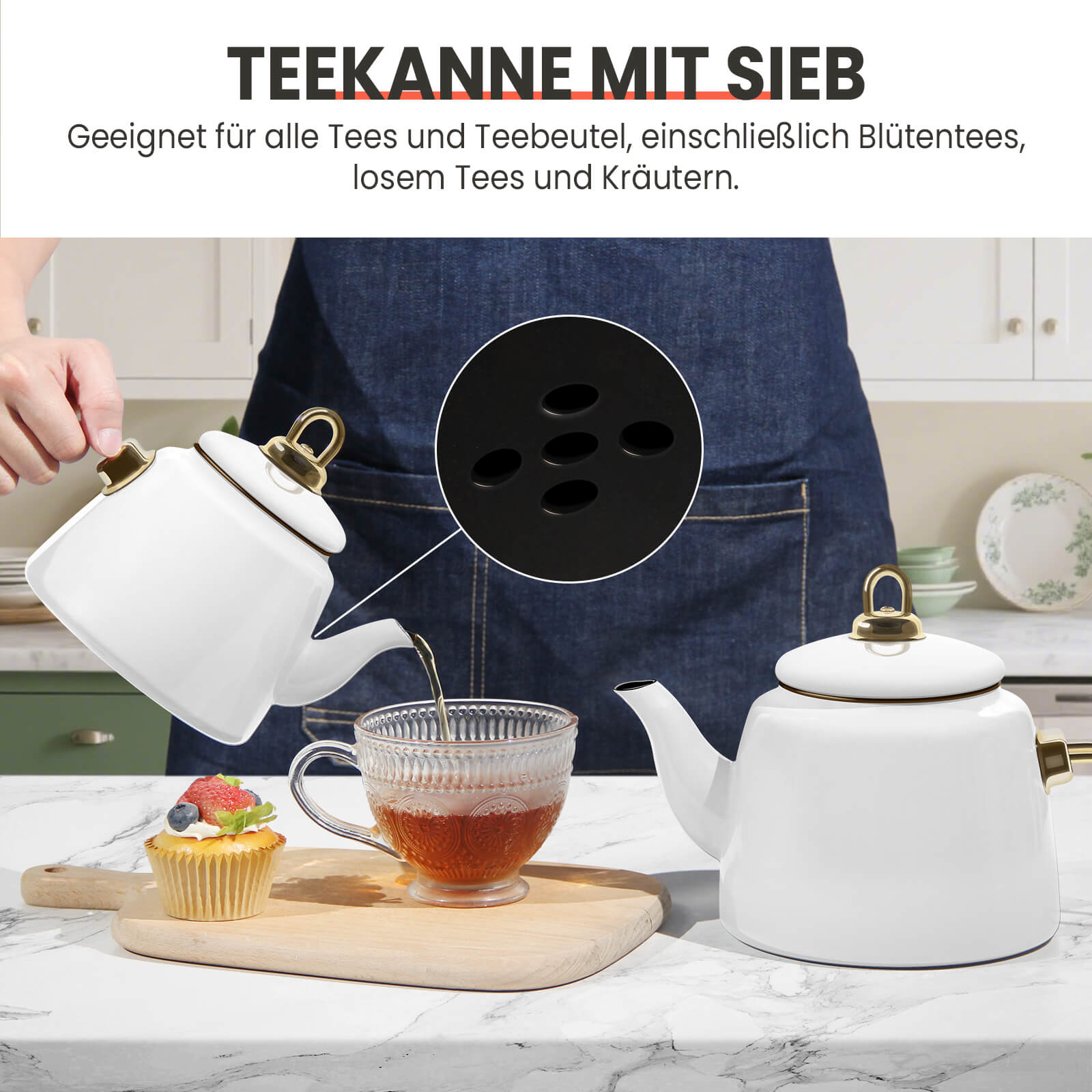 Emaille-Teekessel Im Karo-Design Mit Zitronen – 2 Liter – Für Gas, Elektro & Induktion – Dekorativ Und Funktional