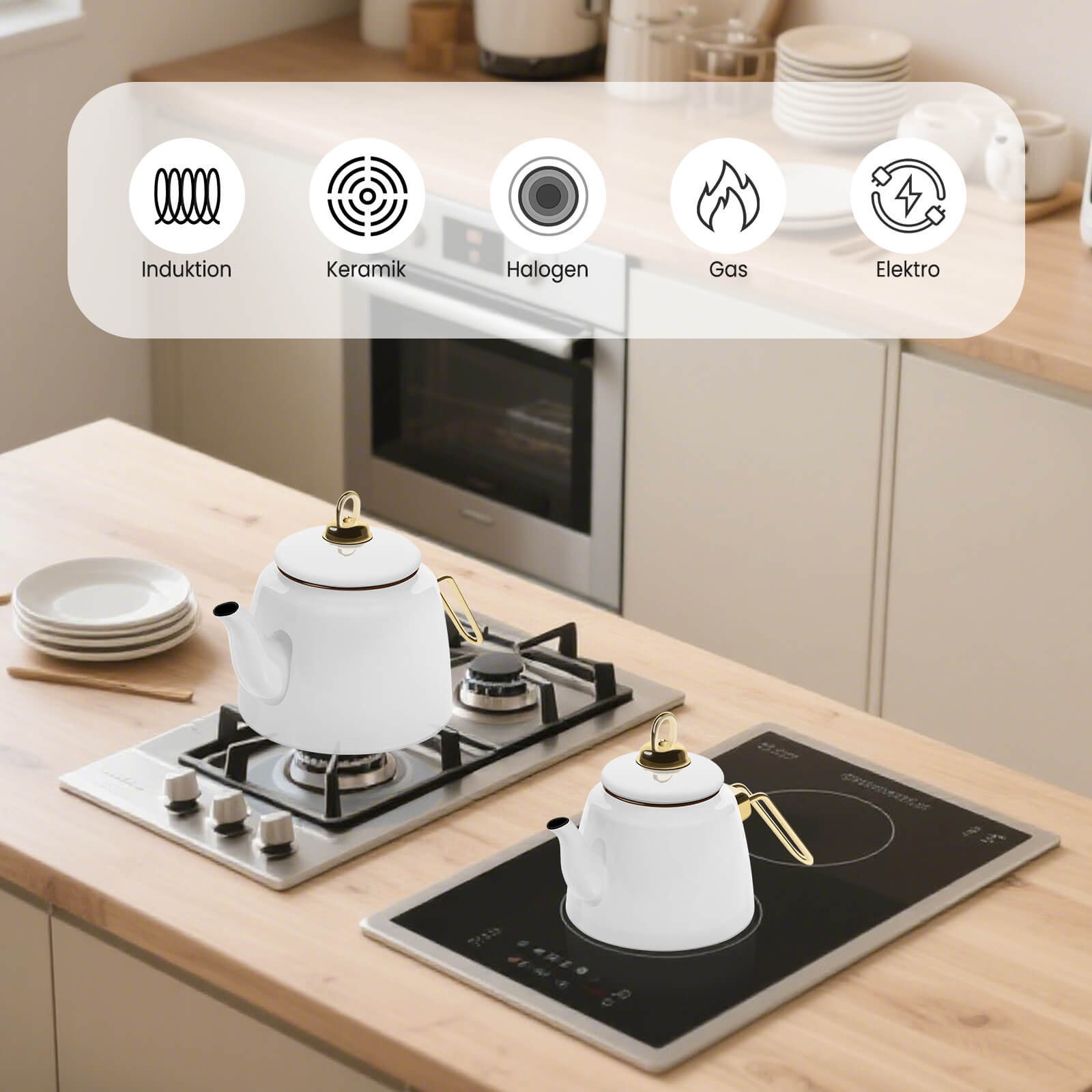 Emaille-Teekessel Im Karo-Design Mit Zitronen – 2 Liter – Für Gas, Elektro & Induktion – Dekorativ Und Funktional