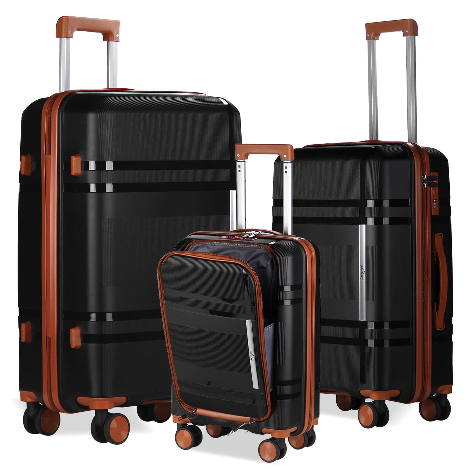 HOMELUX 3-teiliges Kofferset Schwarz Hartschale ABS Leicht Trolley Rollkoffer Hartschalenkoffer Set – M-L-XL