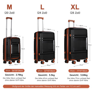 HOMELUX 3-teiliges Kofferset Schwarz Hartschale ABS Leicht Trolley Rollkoffer Hartschalenkoffer Set – M-L-XL