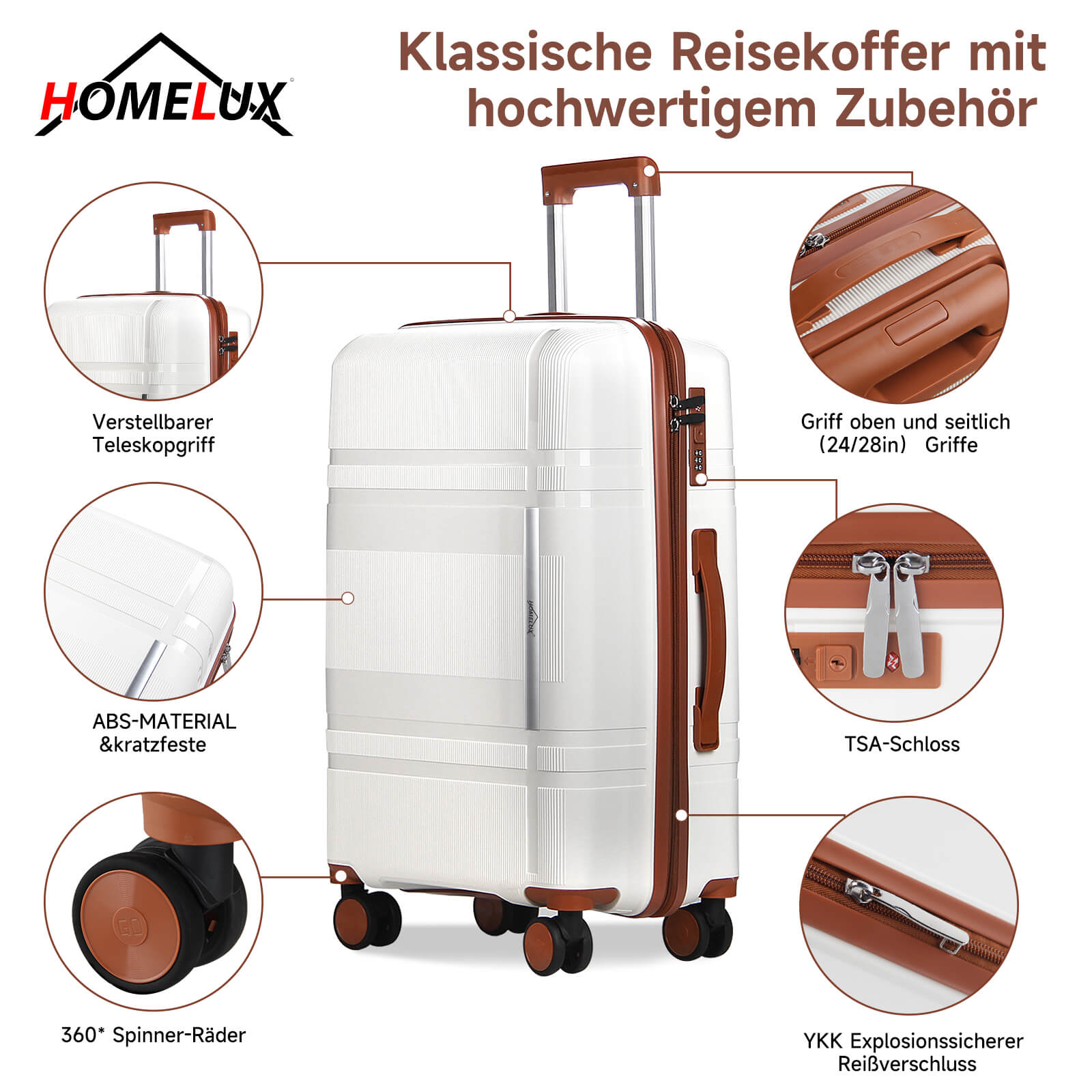 HOMELUX 3-teiliges Kofferset Schwarz Hartschale ABS Leicht Trolley Rollkoffer Hartschalenkoffer Set – M-L-XL
