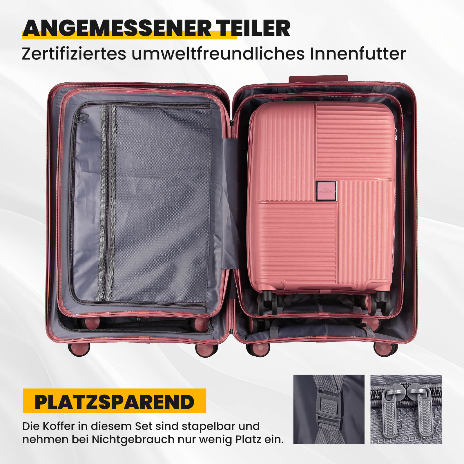 HOMELUX Hartschalenkoffer Set 3-teilig ABS Leicht Trolley Kofferset Rollkoffer Reisekoffer Hartschale M-L-XL