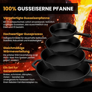 HOMELUX Gusseiserne Bratpfanne, eingebrannt & induktionsgeeignet, gusseiserne Pfanne für alle Herdarten, Backofen & Grill