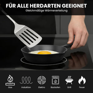 HOMELUX Gusseiserne Bratpfanne, eingebrannt & induktionsgeeignet, gusseiserne Pfanne für alle Herdarten, Backofen & Grill