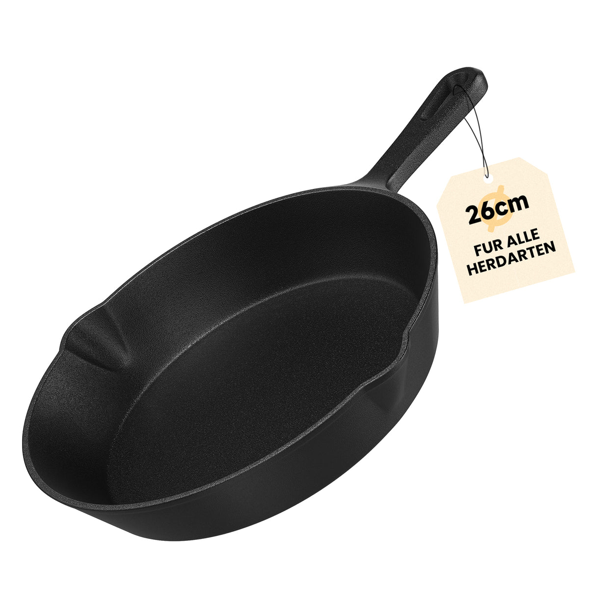 HOMELUX Gusseiserne Bratpfanne, eingebrannt & induktionsgeeignet, gusseiserne Pfanne für alle Herdarten, Backofen & Grill