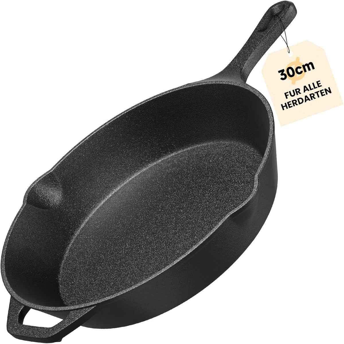 HOMELUX Gusseiserne Bratpfanne, eingebrannt & induktionsgeeignet, gusseiserne Pfanne für alle Herdarten, Backofen & Grill