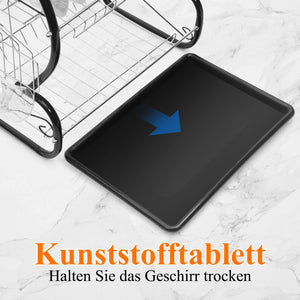 HOMELUX 2-stufiges Abtropfgestell mit Abtropfschale, Besteck- & Tassenhalter, Geschirrabtropfer aus rostfreiem Stahl, Schwarz