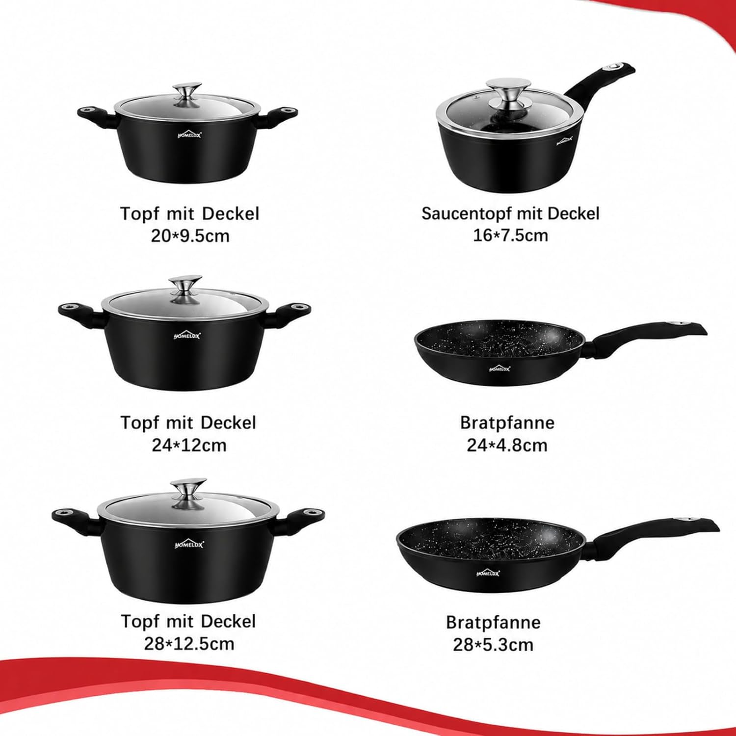 HOMELUX 15-teiliges Topfset Induktion, Antihaft Kochgeschirr-Set aus Aluminium, inkl. Pfannen & Glasdeckel, für alle Herdarten