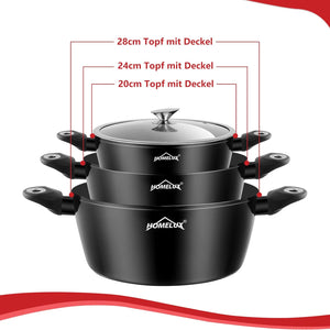 HOMELUX 15-teiliges Topfset Induktion, Antihaft Kochgeschirr-Set aus Aluminium, inkl. Pfannen & Glasdeckel, für alle Herdarten