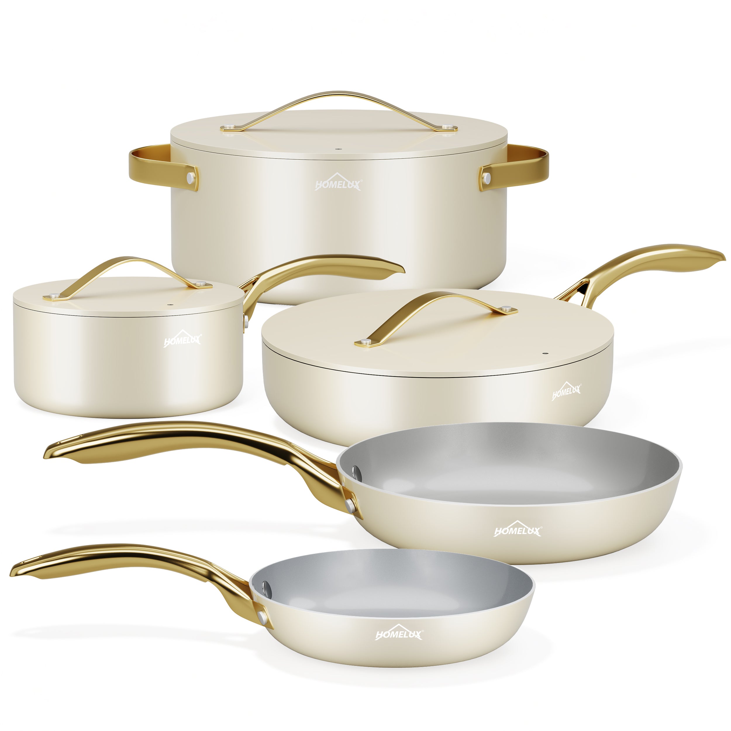 Pot set HOMELUX pot set induction 8 pieces induction pot set pots with glass lid cooking pot set pots and pans set suitable for induction white