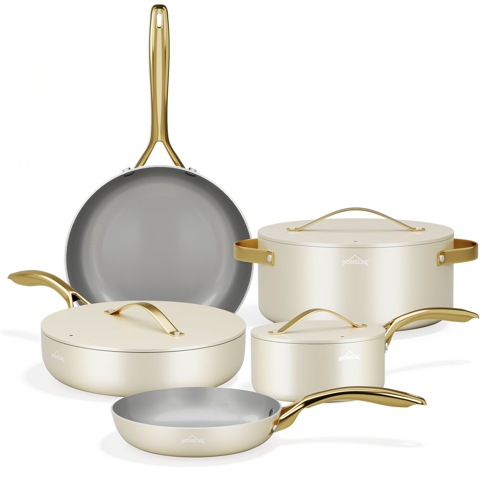 Pot set HOMELUX pot set induction 8 pieces induction pot set pots with glass lid cooking pot set pots and pans set suitable for induction white