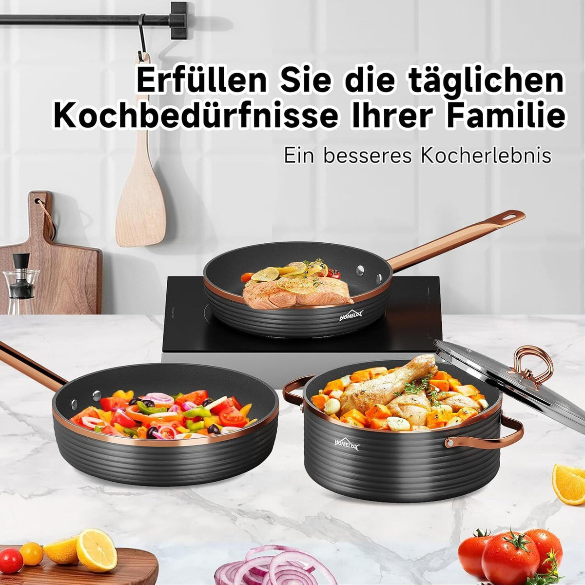 8-tlg Kochtopf Set Topf-Set Induktions Küchenhelfer-Set – homelux-shop