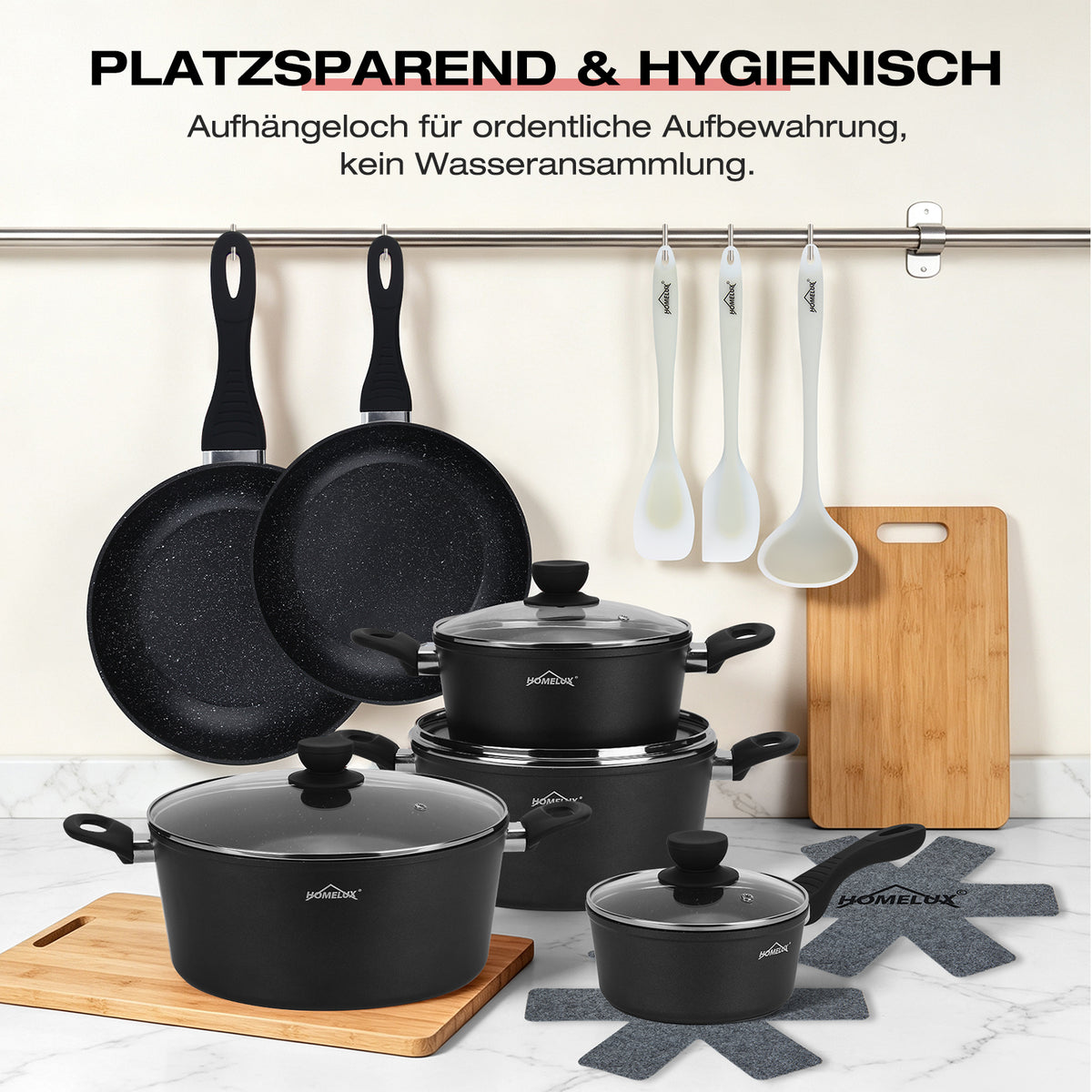 15-teiliges Topfset Induktionsgeeignet Antihaftbeschichtung Aluminium – homelux-shop