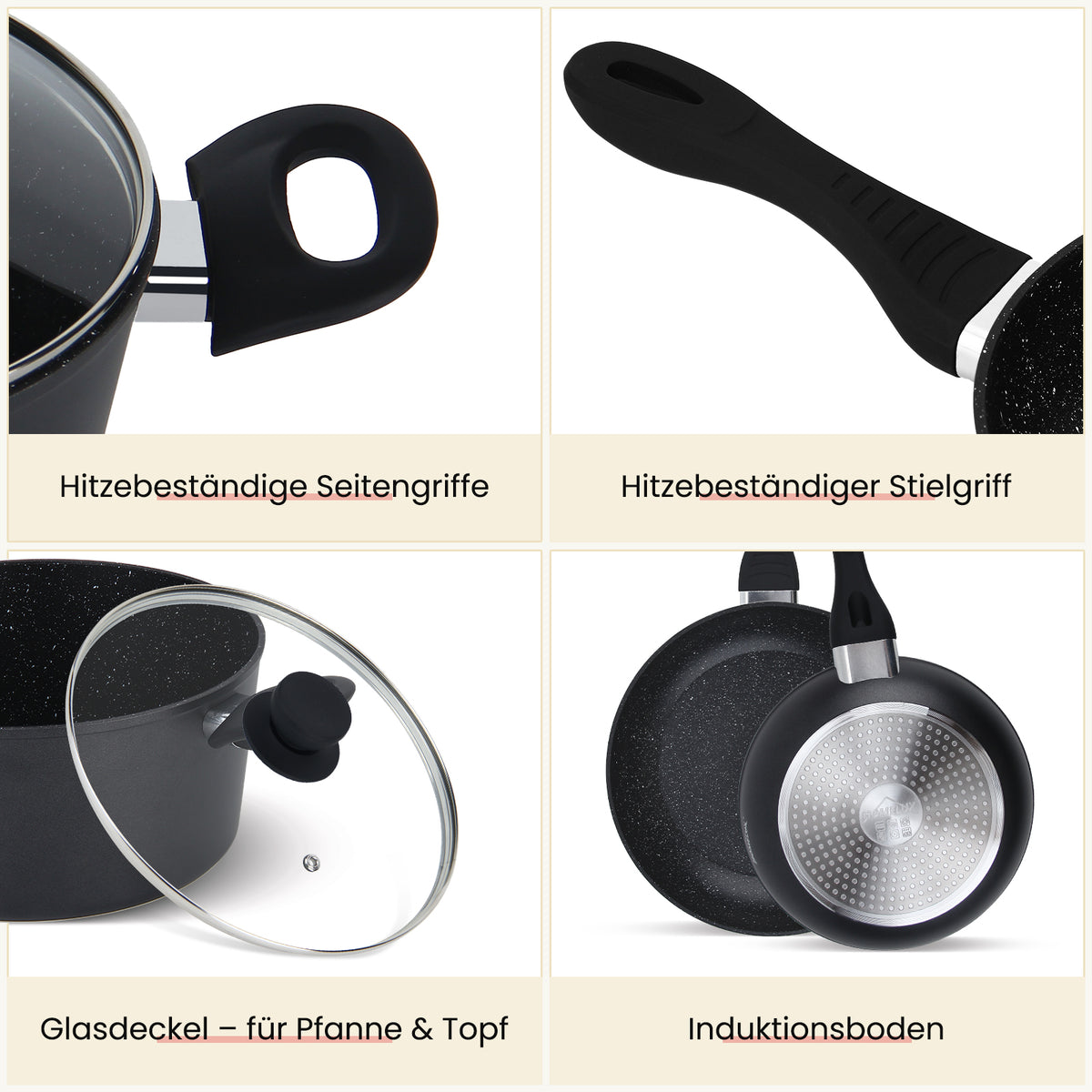 15tlg Topfset Induktions Töpfe Set Antihaft-beschichtete Aluminium KochtopfSet Homelux Töpfe Set