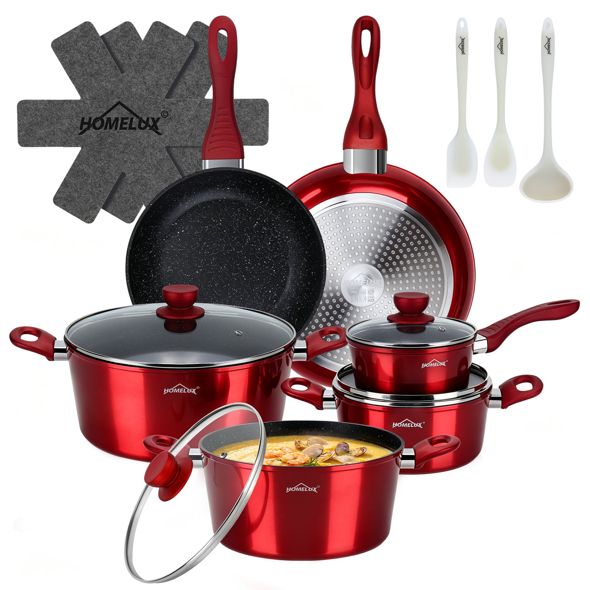 15-teiliges Topfset Induktionsgeeignet Antihaftbeschichtung Aluminium – homelux-shop