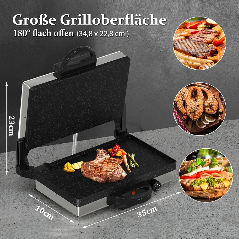 Kontaktgrill 2000W: Multi-Grill, Brotmaschine, Edelstahl, Antihaft
