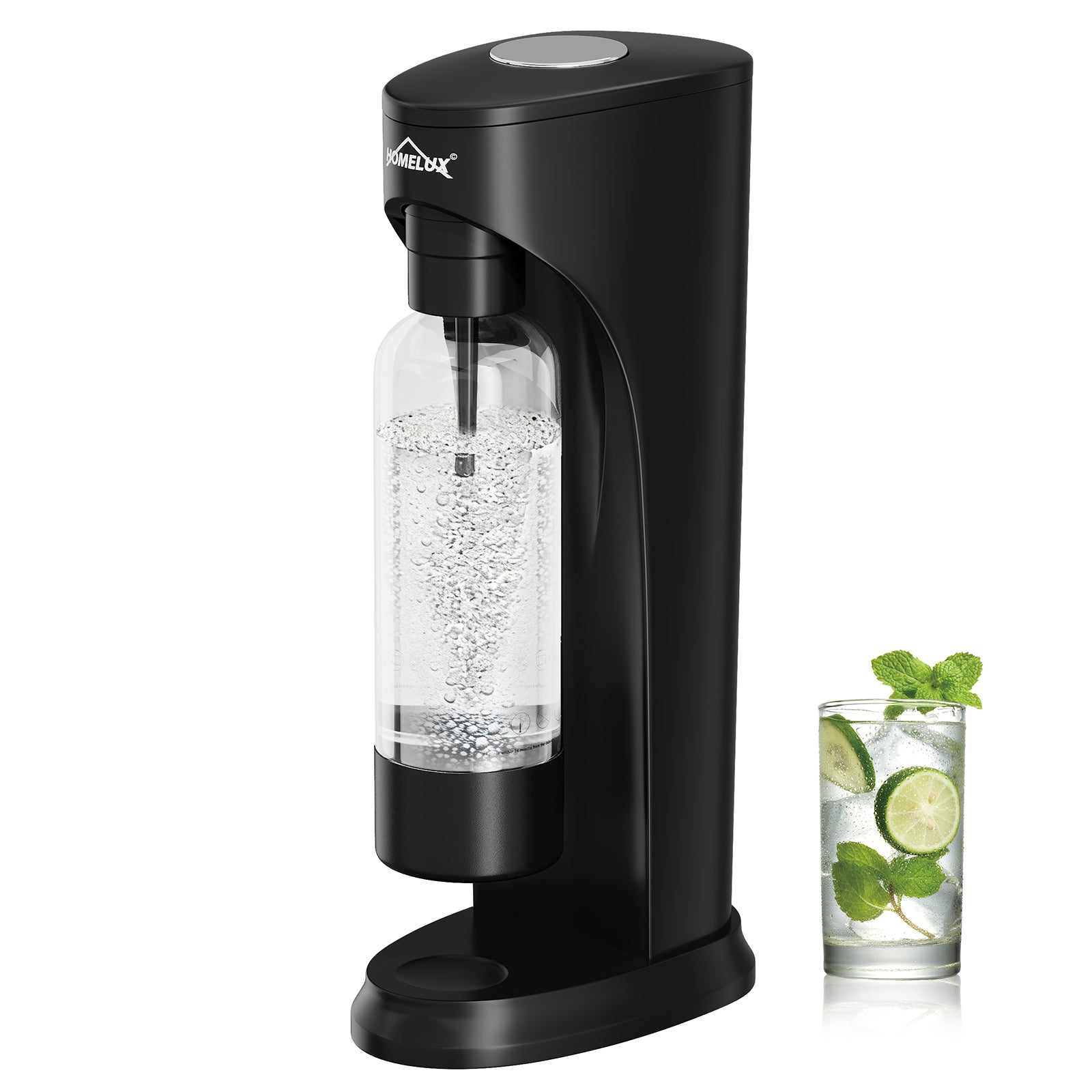 HOMELUX Wassersprudler Set inkl. BPA-freier PET-Flasche, kabelloser Trinkwassersprudler für 60L CO2-Zylinder, Schwarz