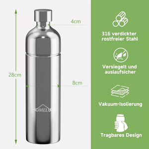 Edelstahl Flasche 316, 1L PET-Flaschen, HOMELUX, Soda Maker
