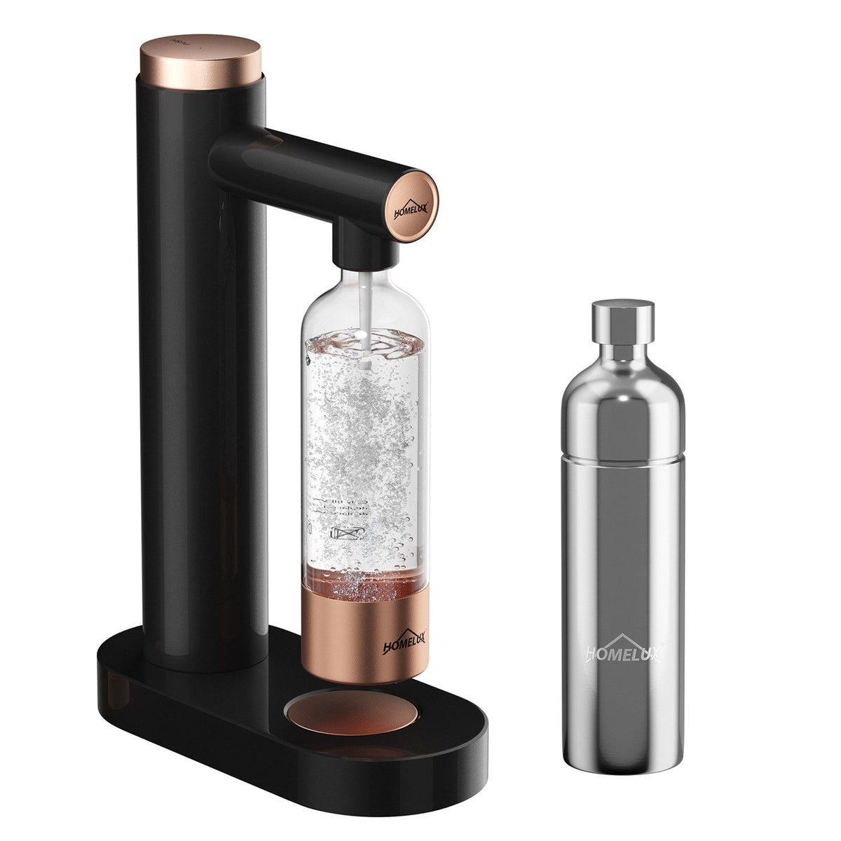 HOMELUX Soda Maker Sprudelwasser Maschine mit / ohne BPA-freien 1L PET-Flaschen / Edelstahlflasche (316er-Edelstahl)