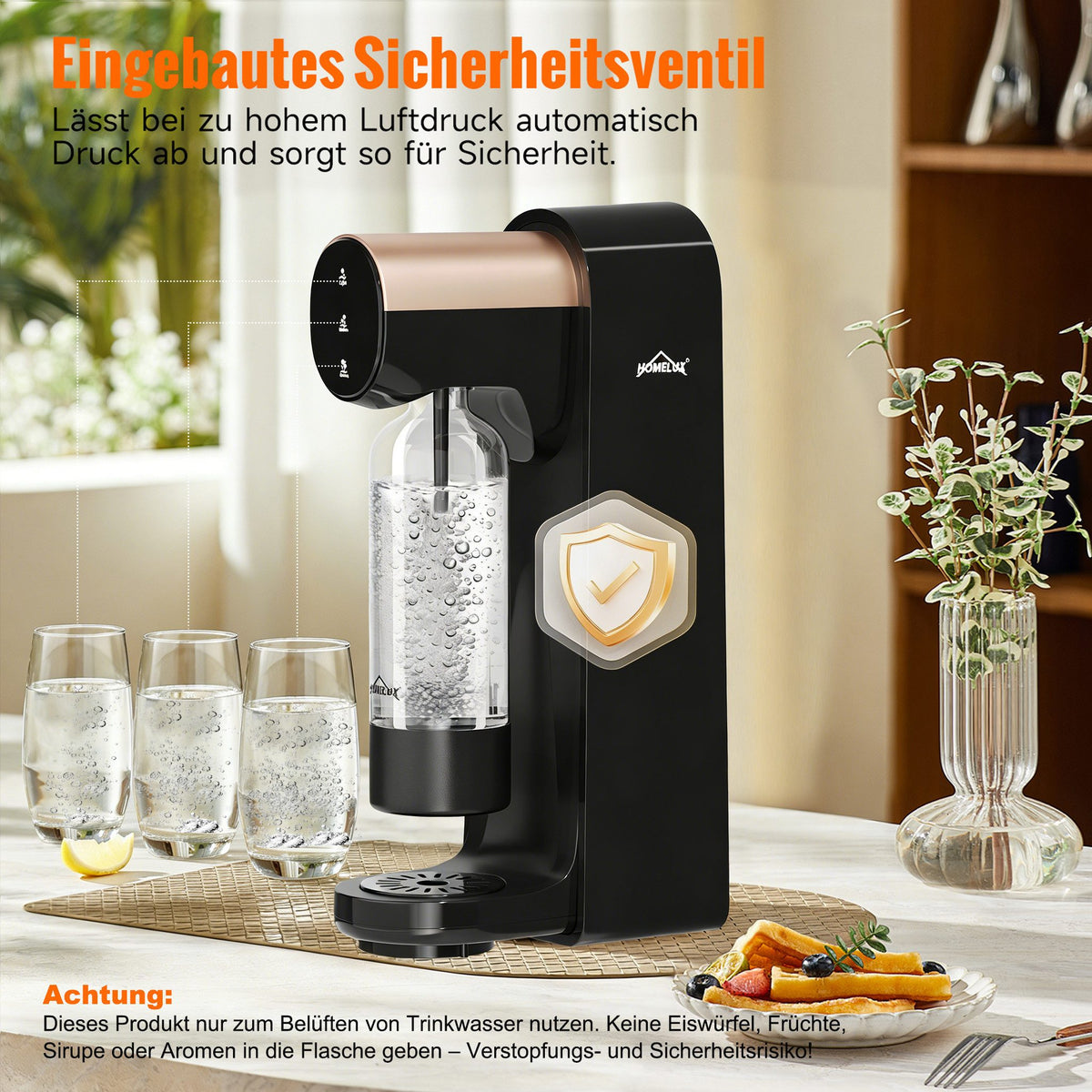 HOMELUX Elektrischer Wassersprudler, Touch-Bedienung, 3 Sprudelstärken – homelux-shop