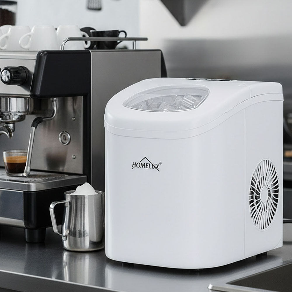 Eiswürfelmaschine 1,4 L Ice Maker, 2 wählbare Eiswürfelgrößen, 9 Eiswürfel in 6 Minuten, Selbstreinigungsfunktion Weiß