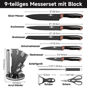 Küchenmesser Set mit Sicherheitsfunktionen – Rutschfester Messerblock für Stabilität.
