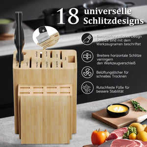 19-teiliges Profi Messerset mit Holzblock – Superscharf, ergonomisch, rostfrei – Küchenmesser, Schärfer, Schere, All-in-One Set