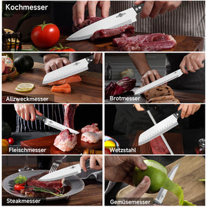 19-teiliges Profi Messerset mit Holzblock – Superscharf, ergonomisch, rostfrei – Küchenmesser, Schärfer, Schere, All-in-One Set