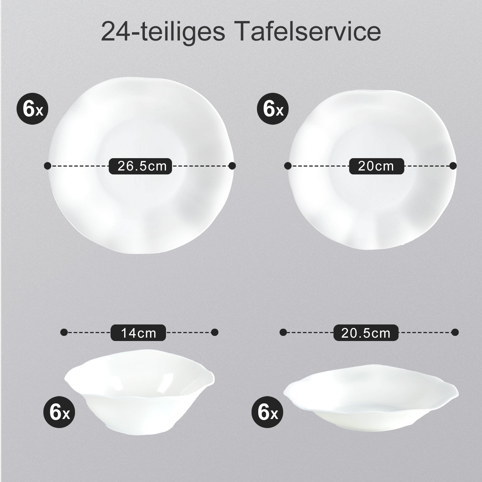 24-teiliges Keramik-Tafelgeschirr-Set für 6 Personen in elegantem Wellendesign, spülmaschinen- und mikrowellengeeignet