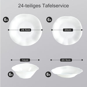 24-tlg. Keramik-Geschirrset für 6 Personen, Wellendesign, Spülmaschine & Mikrowelle