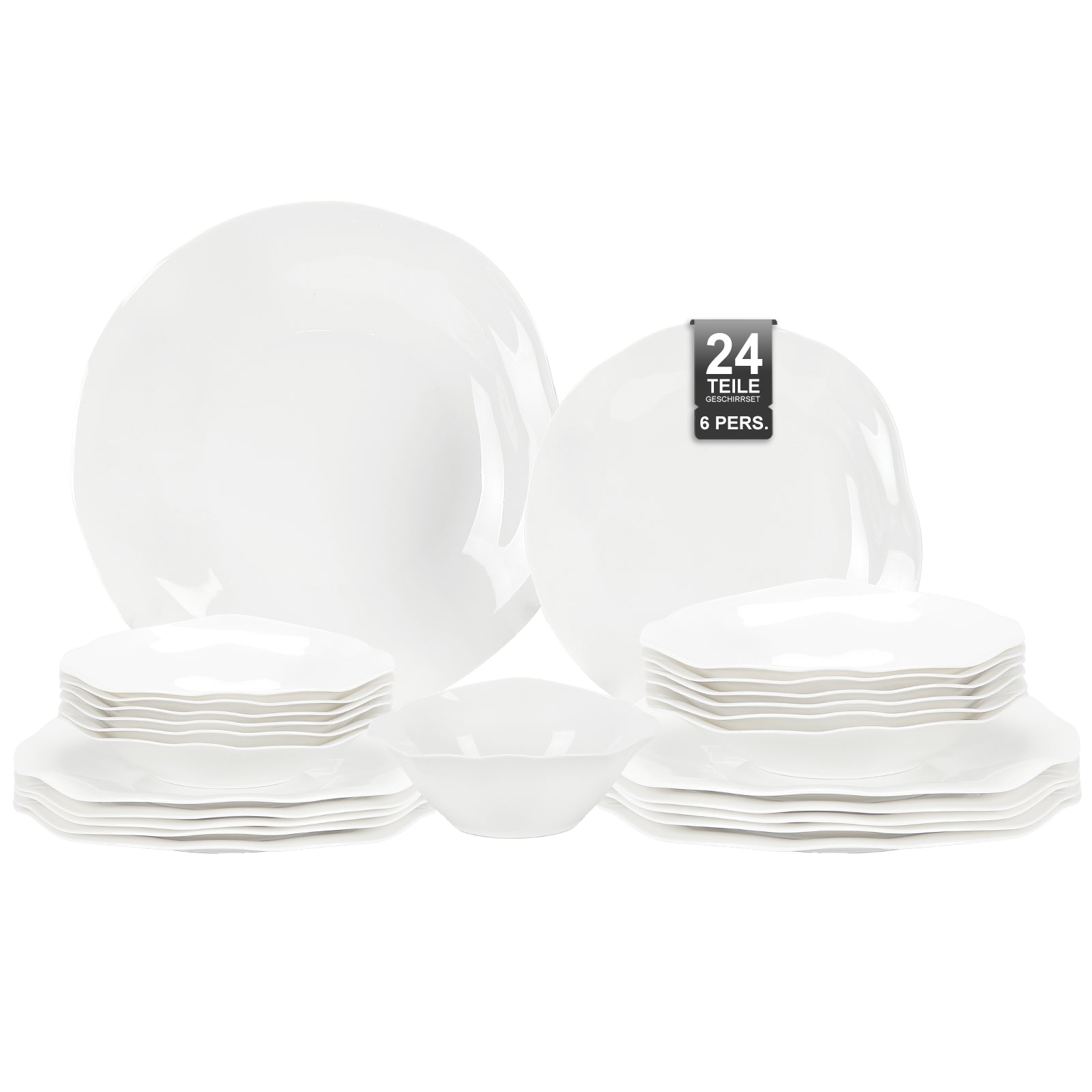 24-teiliges Keramik-Tafelgeschirr-Set für 6 Personen in elegantem Wellendesign, spülmaschinen- und mikrowellengeeignet