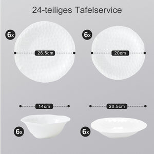24-tlg. Porzellan-Tafelservice für 6 Personen, Hammerschlag-Optik, spülmaschinenfest