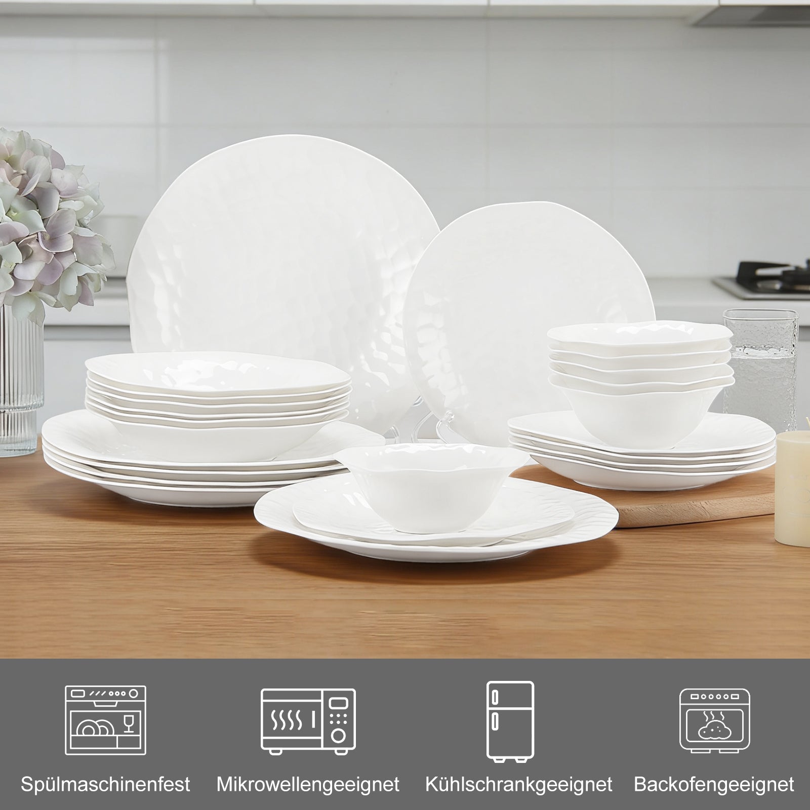 24-teiliges Keramik-Tafelgeschirr-Set für 6 Personen mit elegantem Wellendesign, spülmaschinenfest