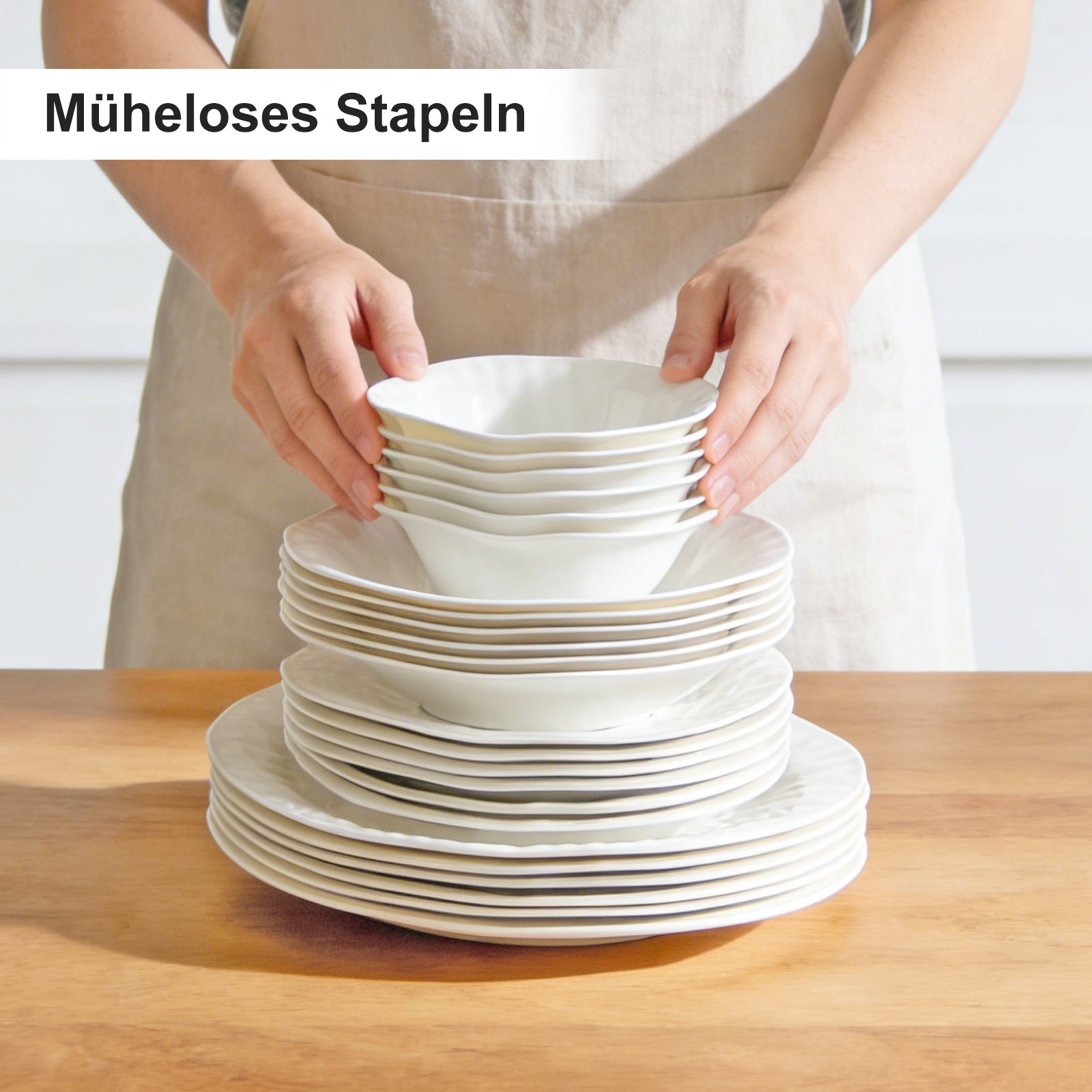 24-teiliges Keramik-Tafelgeschirr-Set für 6 Personen mit elegantem Wellendesign, spülmaschinenfest