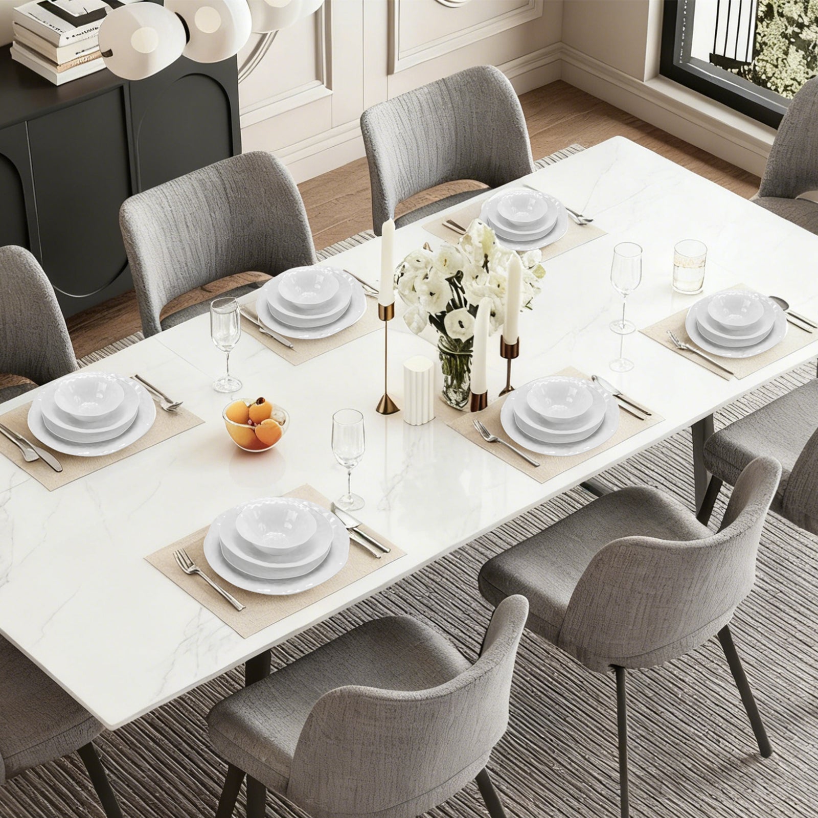 24-teiliges Keramik-Tafelgeschirr-Set für 6 Personen mit elegantem Wellendesign, spülmaschinenfest