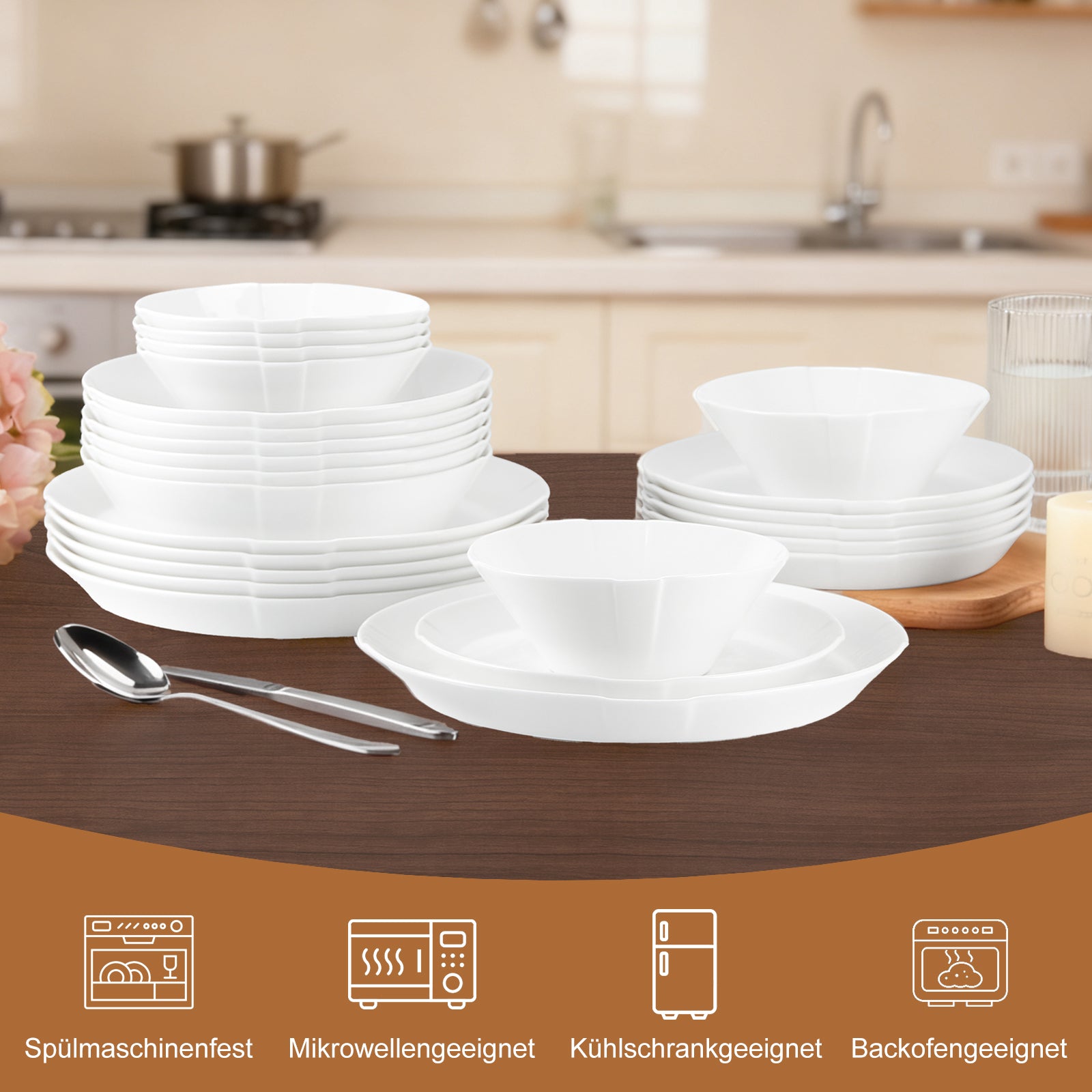 Elegantes 24-teiliges Keramik-Kombiservice für 6 Personen – stilvoll, langlebig und alltagstauglich