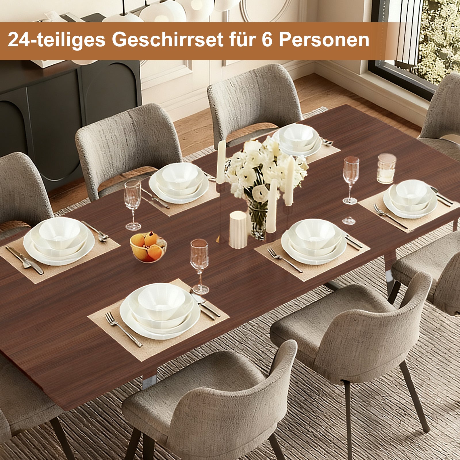 Elegantes 24-teiliges Keramik-Kombiservice für 6 Personen – stilvoll, langlebig und alltagstauglich