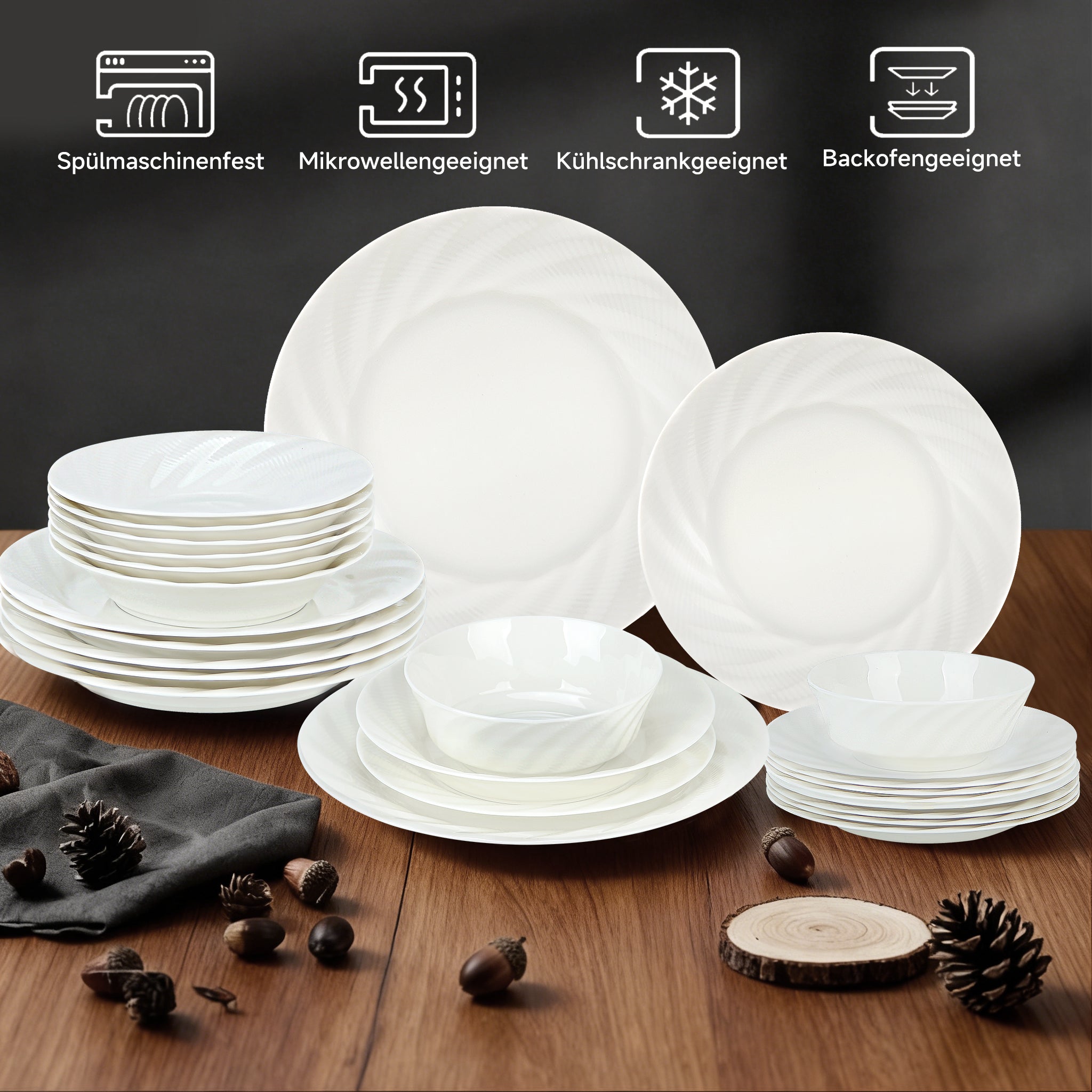 24-teiliges Keramik-Tafelservice für 6 Personen – elegantes, stapelbares Geschirrset