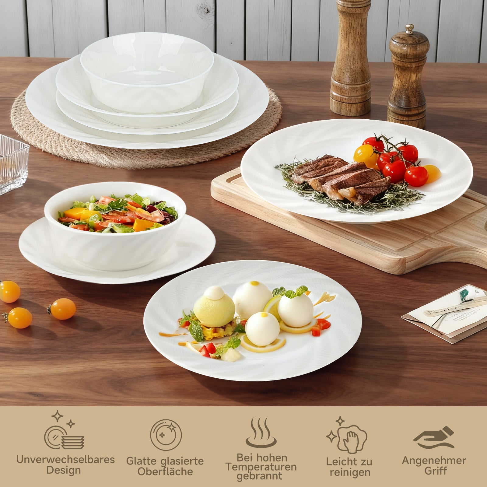 24-teiliges Keramik-Tafelservice für 6 Personen – elegantes, stapelbares Geschirrset