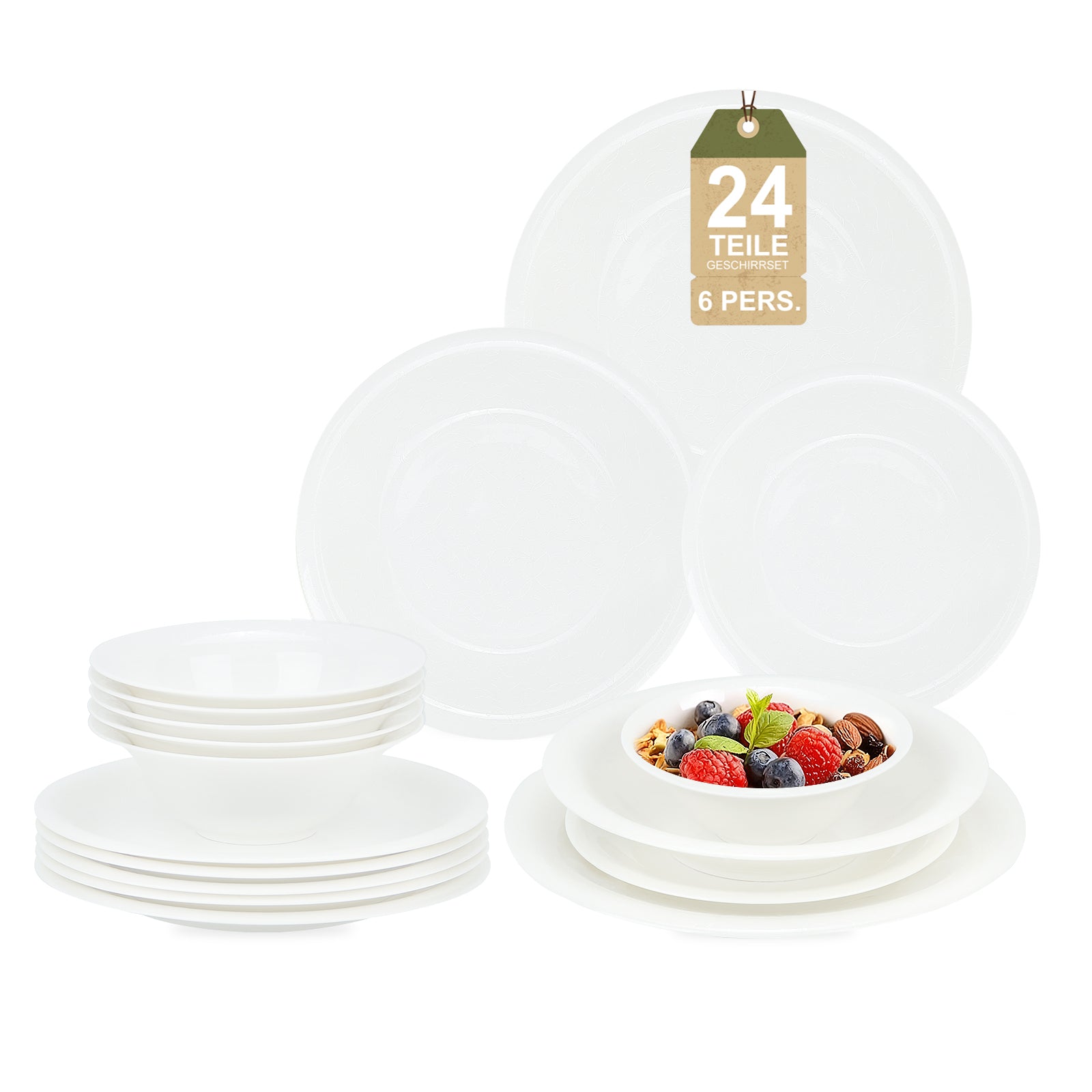 24-teiliges Keramik-Tafelservice in Weiß hochwertiges, zeitloses Geschirrset für 6 Personen