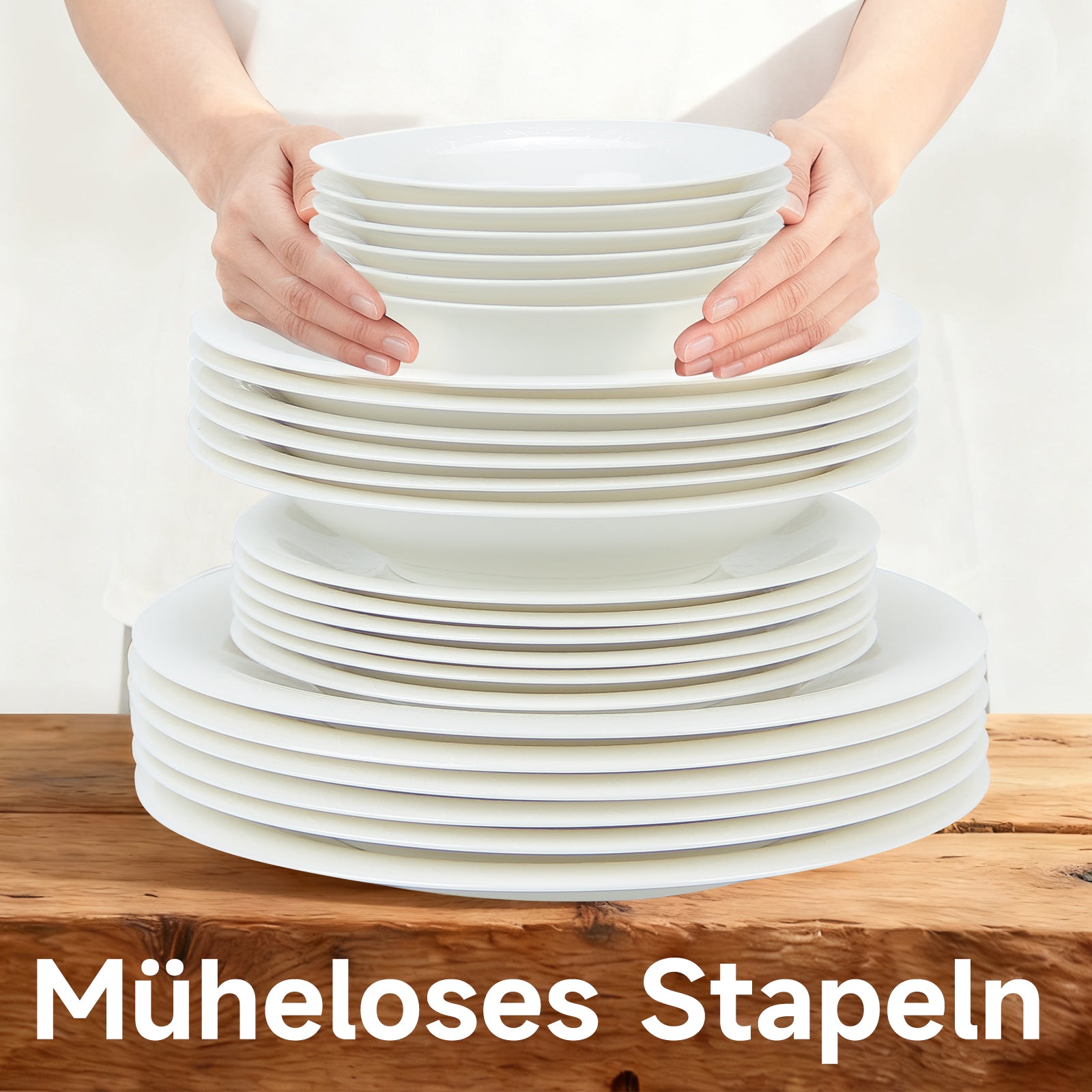 24-teiliges Keramik-Tafelservice in Weiß hochwertiges, zeitloses Geschirrset für 6 Personen