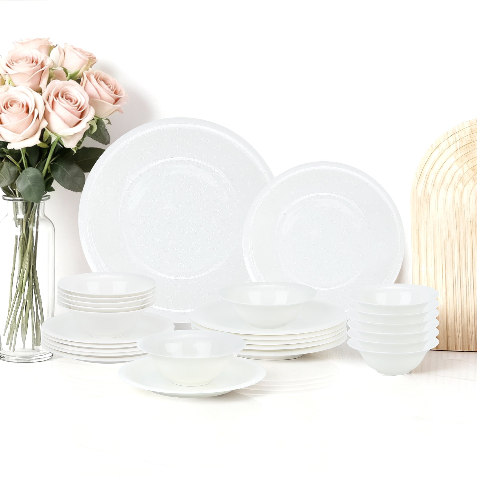 24-teiliges Keramik-Tafelservice in Weiß hochwertiges, zeitloses Geschirrset für 6 Personen