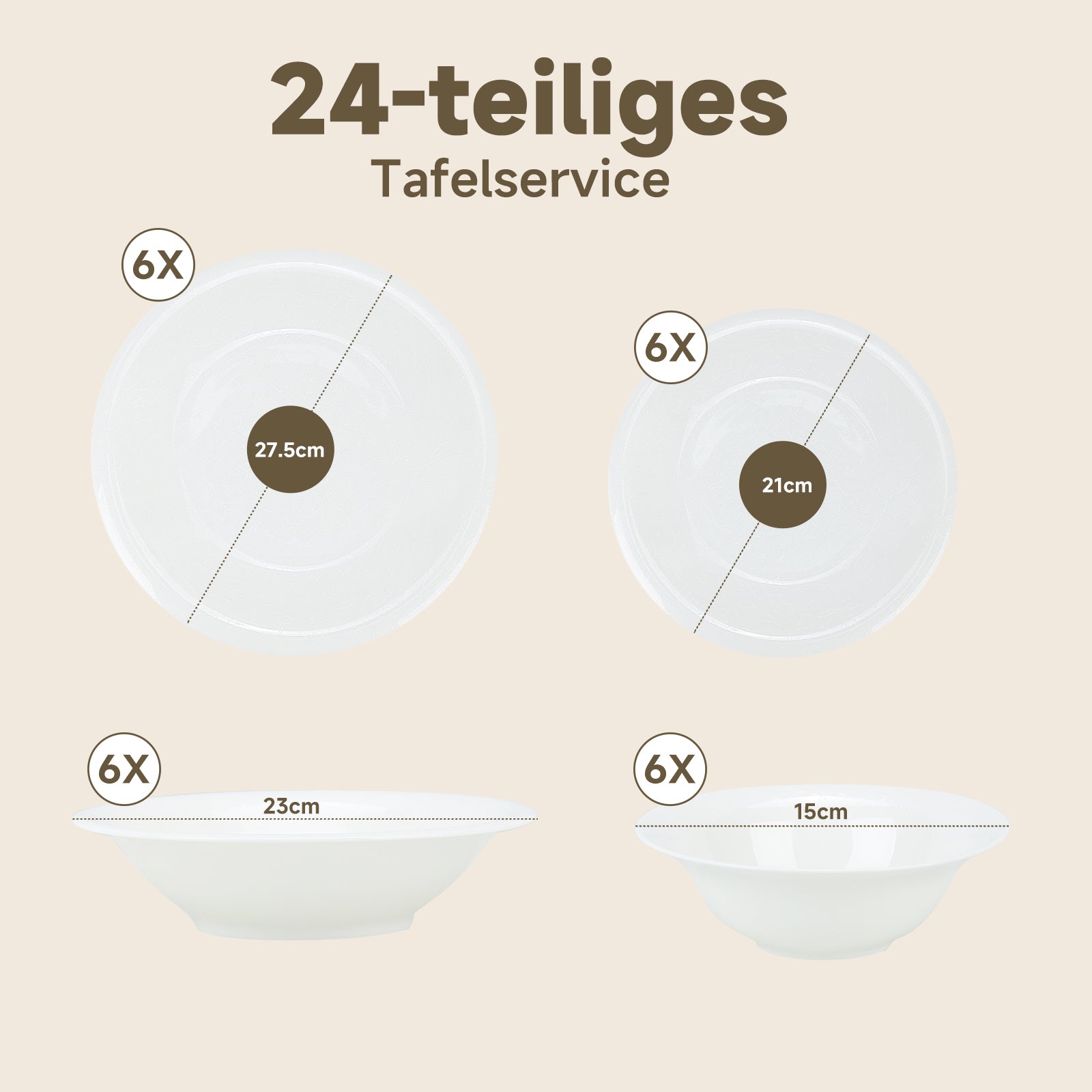 24-teiliges Keramik-Tafelservice in Weiß hochwertiges, zeitloses Geschirrset für 6 Personen