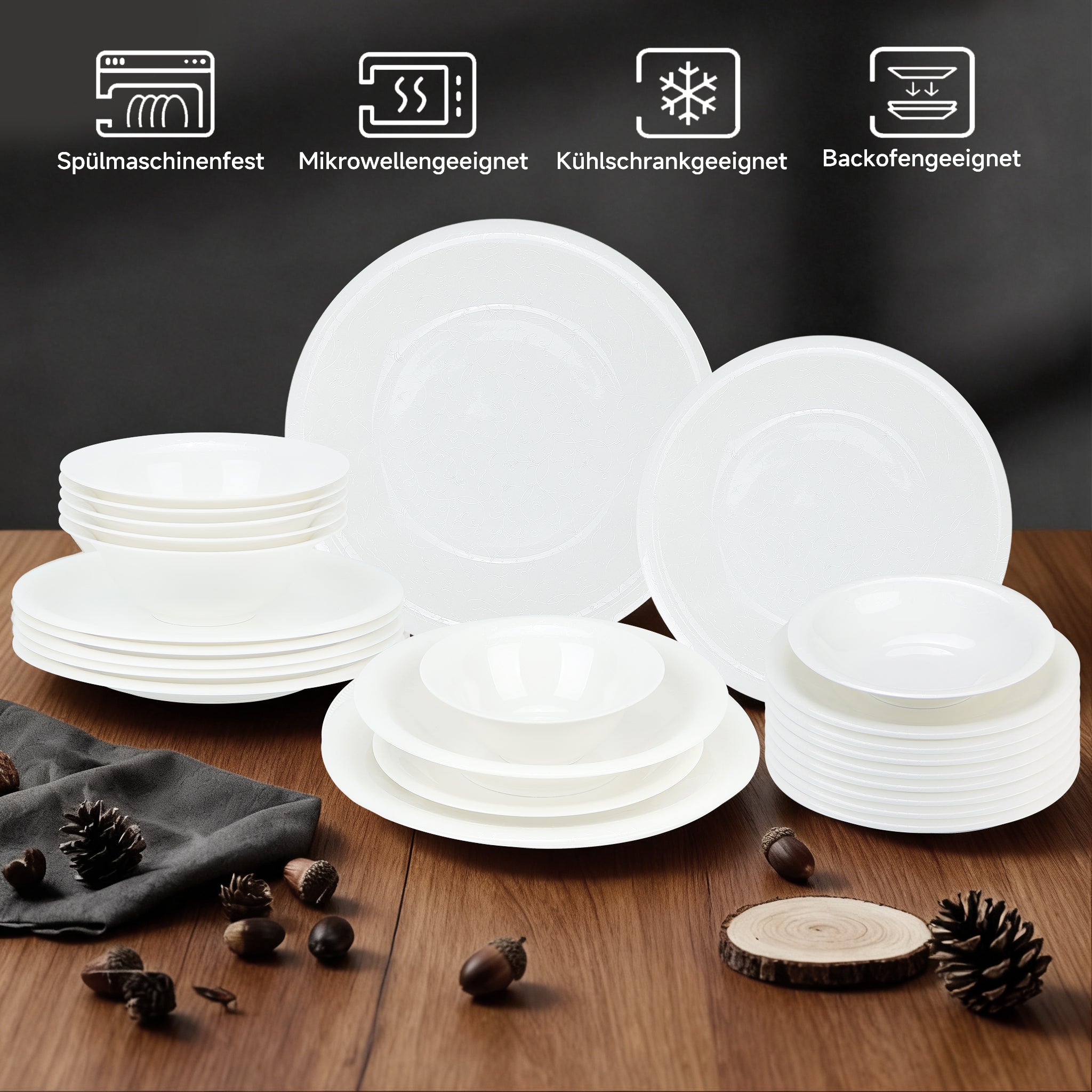 24-teiliges Keramik-Tafelservice in Weiß hochwertiges, zeitloses Geschirrset für 6 Personen