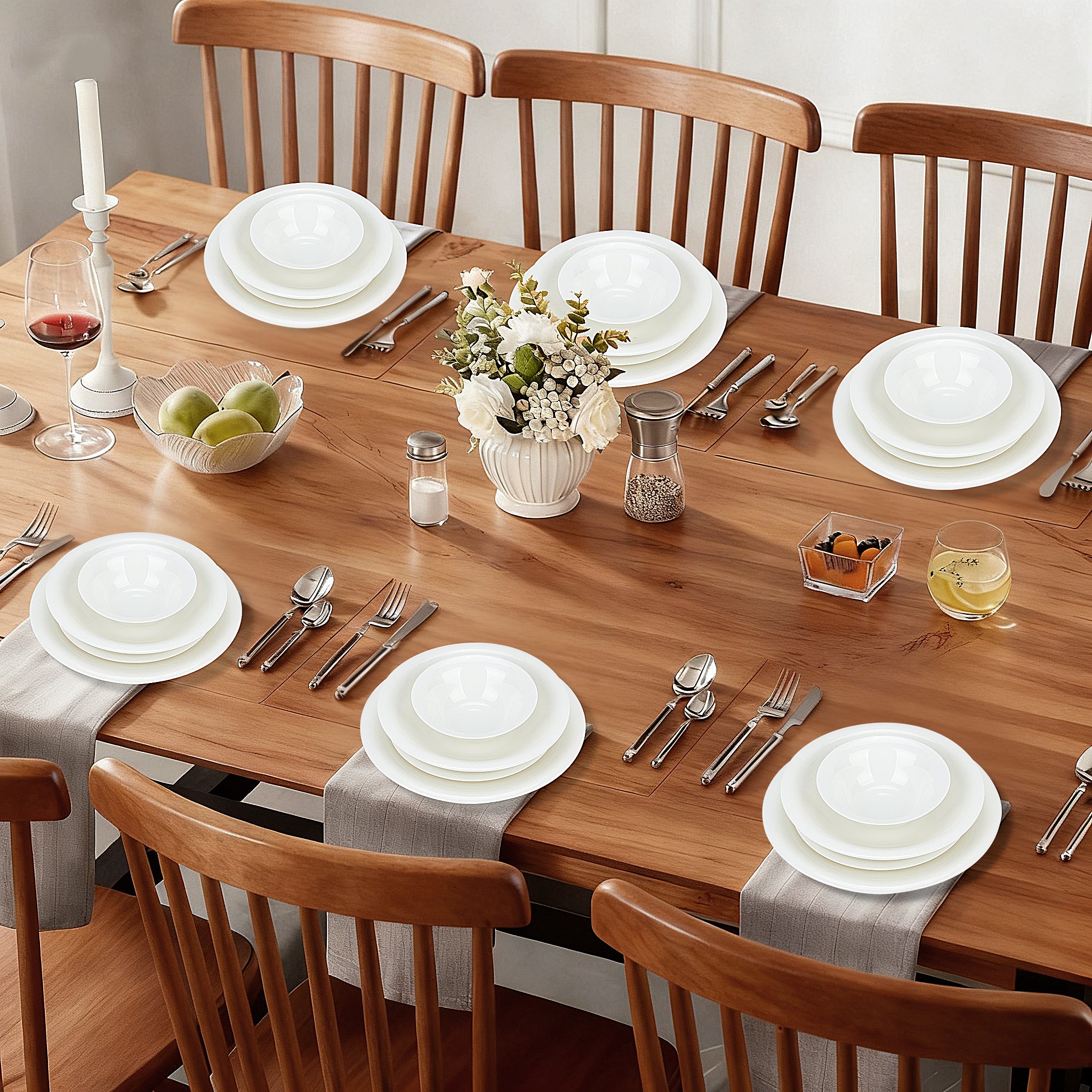 24-teiliges Keramik-Tafelservice in Weiß hochwertiges, zeitloses Geschirrset für 6 Personen