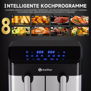 Scheffler Heißluftfritteuse 2 kammern 9L Airfryer 8 Programme Dual Cook & Sync Finish