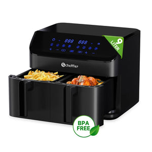 Scheffler Heißluftfritteuse 2 kammern 9L Airfryer 8 Programme Dual Cook & Sync Finish